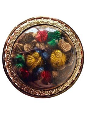 Vintage Reverse Carved Lucite Brooch Gold Tone Floral Pin 1950s New Old Stock